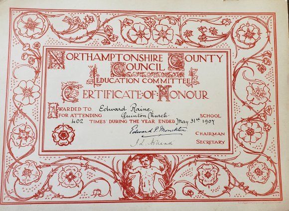 School Attendance Certificate circa 1907