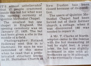 Newspaper cutting about the Methodist Chapel